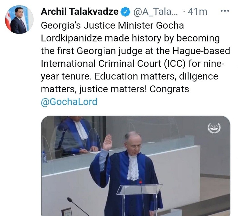 “გოჩა ლორთქიფანიძემ ისტორია შექმნა – ის პირველი ქართველია, რომელიც ჰააგის სასამართლოს მოსამართლე გახდა”