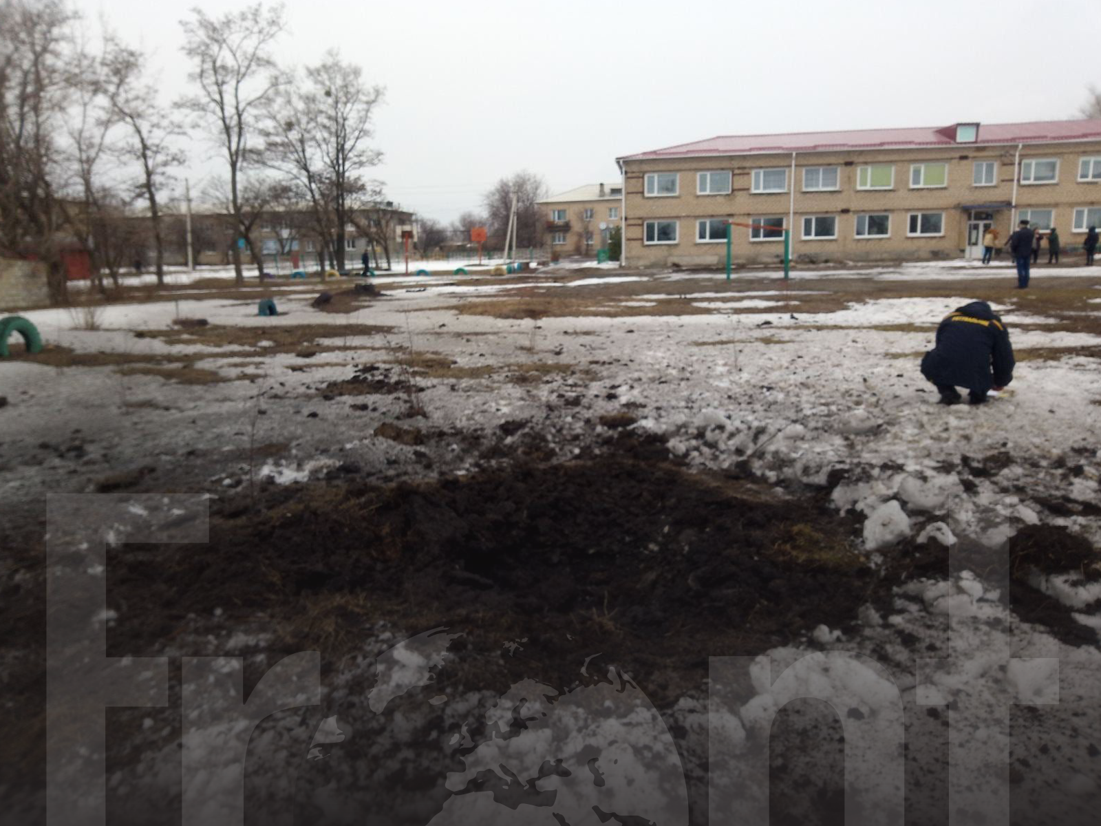 Lyceum yard in Lugansk region after the bombing