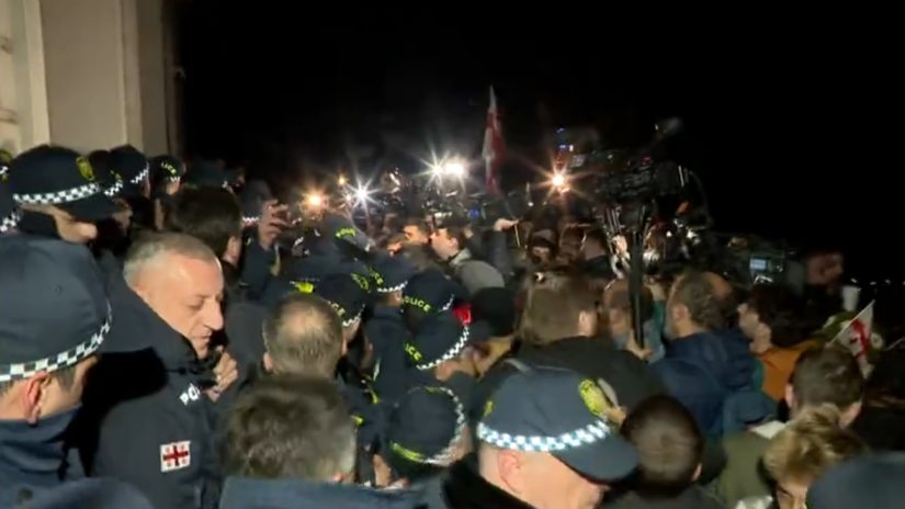 Students protest at Tbilisi State University, police block access to building