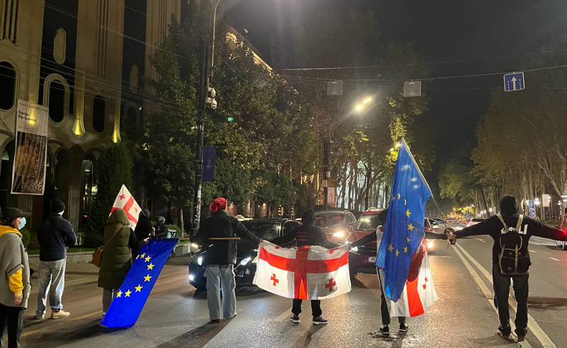Twelve people detained for blocking Rustaveli Avenue in central Tbilisi on Saturday