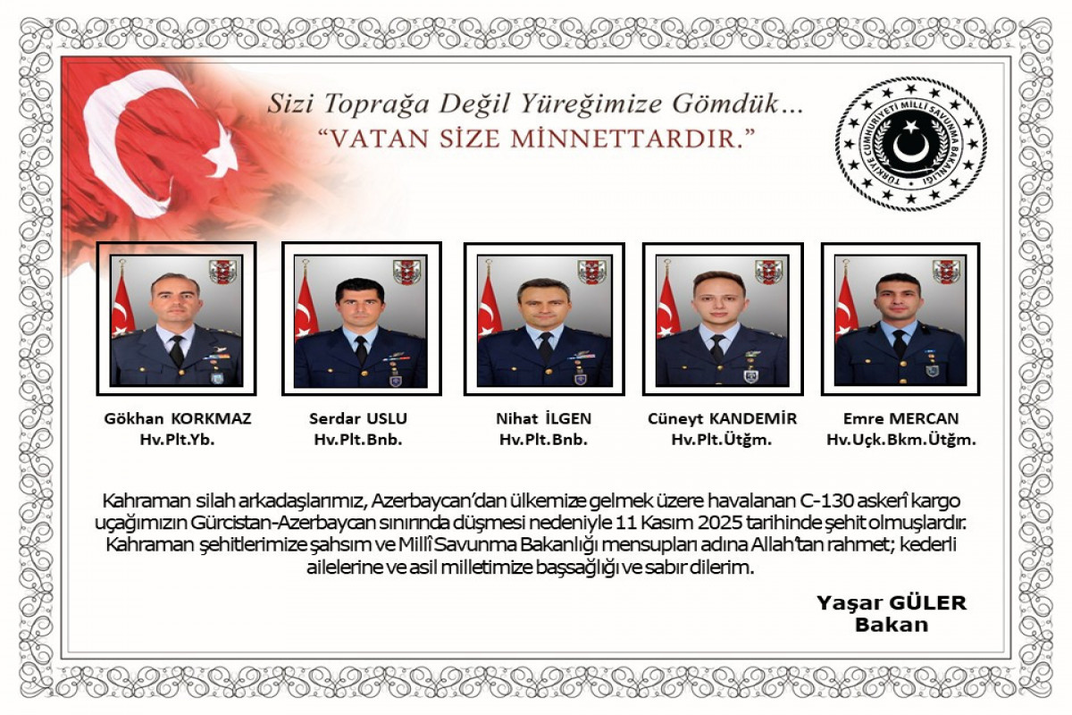 თურქეთის თავდაცვის სამინისტრომ თვითმფრინავის ჩამოვარდნის შედეგად დაღუპულთა ვინაობა დაასახელა